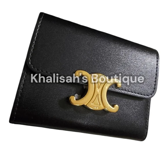 LIKE NEW!!! CELINE COMPACT WALLET WITH COIN TRIOMPHE IN Shiny Calfskin TRIFOLD - Picture 13 of 16